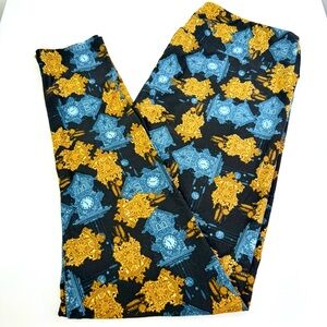 Lularoe Black Gold Blue Cuckoo Antique Clock TC Tall & Curvy Printed Leggings